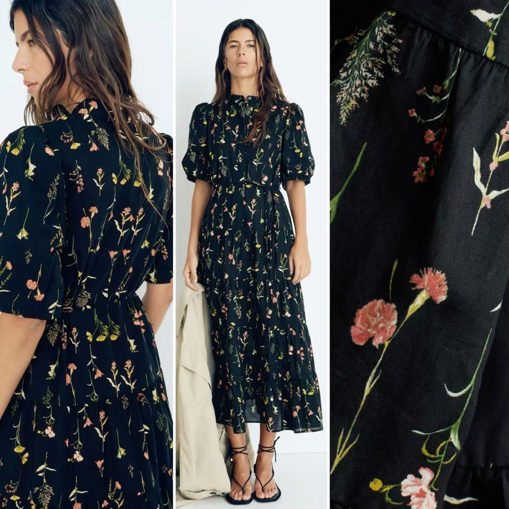 H&M Black Floral Long Maxi Cotton Dress Small
